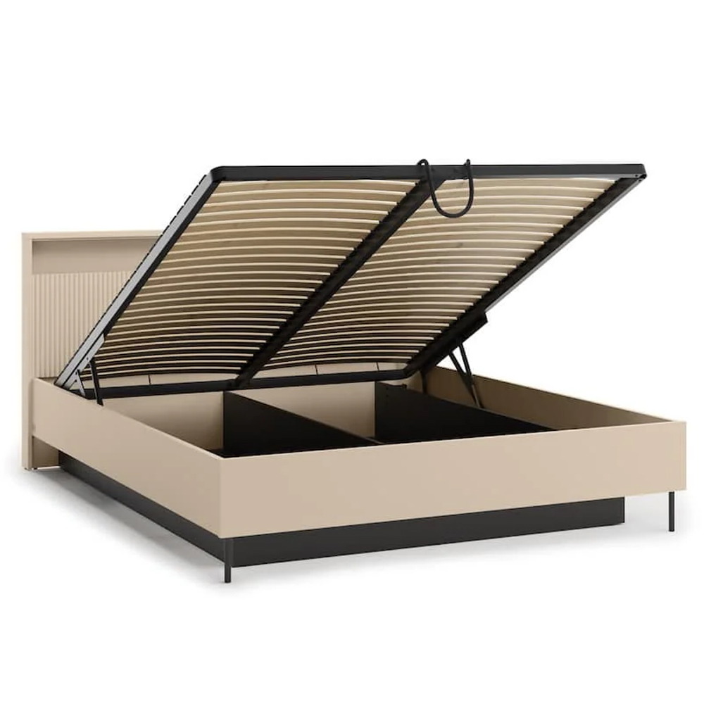 Trier Wooden Ottoman King Size Bed In Beige And LED