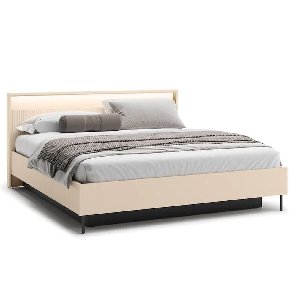 Trier Wooden Ottoman Super King Size Bed In Beige And LED