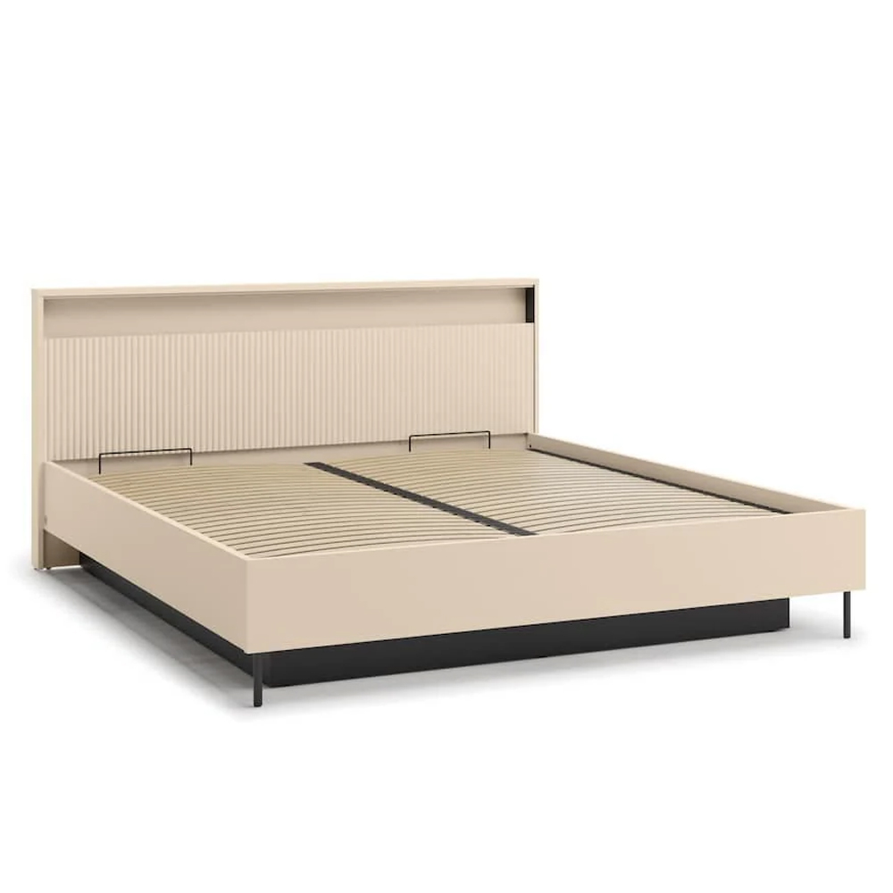 Trier Wooden Ottoman Super King Size Bed In Beige And LED