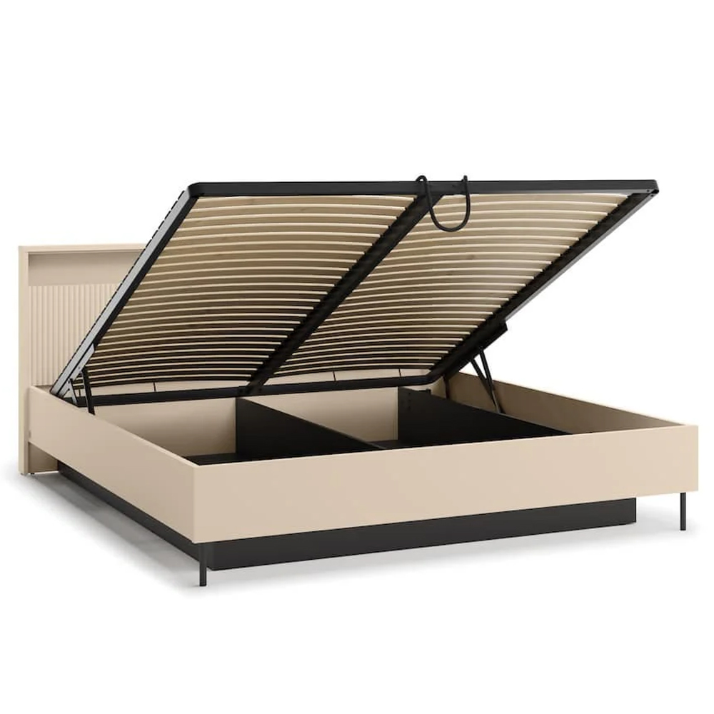 Trier Wooden Ottoman Super King Size Bed In Beige And LED