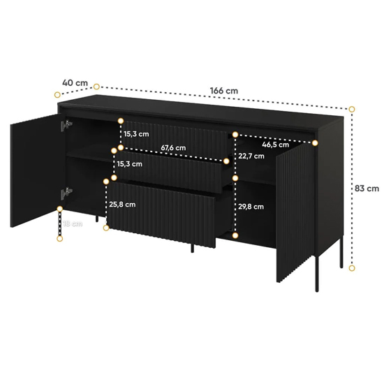 Trier Wooden Sideboard With 2 Doors 3 Drawers In Matt Black
