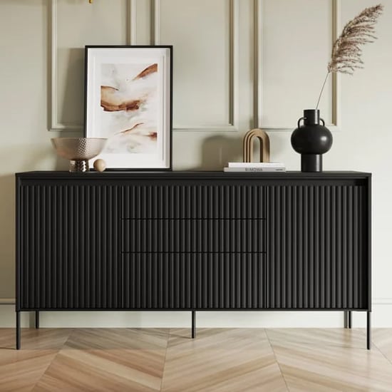 Product photograph of Trier Wooden Sideboard With 2 Doors 3 Drawers In Matt Black from Furniture in Fashion