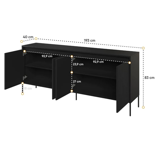 Trier Wooden Sideboard With 4 Doors In Matt Black