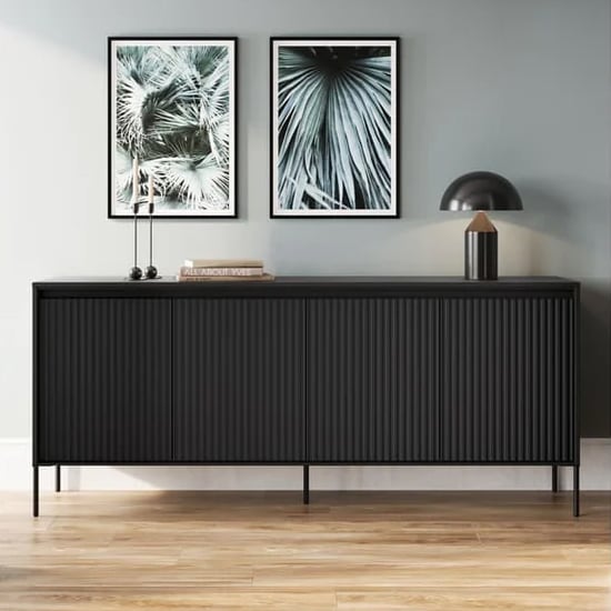 Product photograph of Trier Wooden Sideboard With 4 Doors In Matt Black from Furniture in Fashion