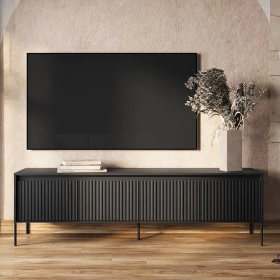 Product photograph of Trier Wooden Tv Stand Large With 4 Doors In Matt Black from Furniture in Fashion