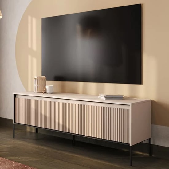 Product photograph of Trier Wooden Tv Stand Small With 4 Doors In Beige from Furniture in Fashion