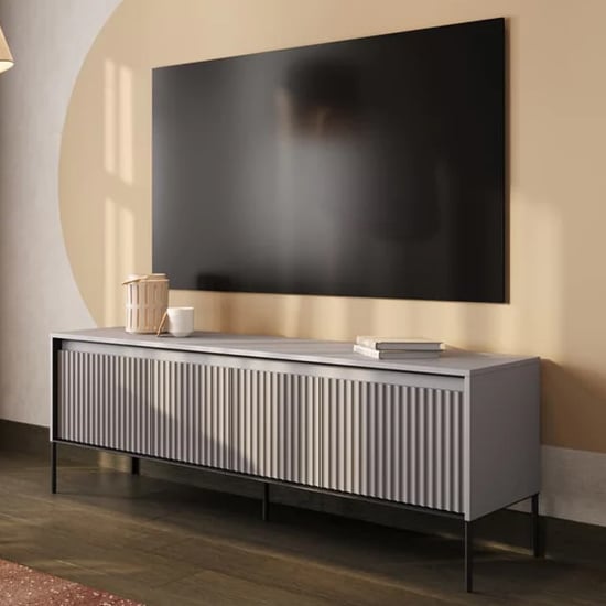 Product photograph of Trier Wooden Tv Stand Small With 4 Doors In Matt Grey from Furniture in Fashion