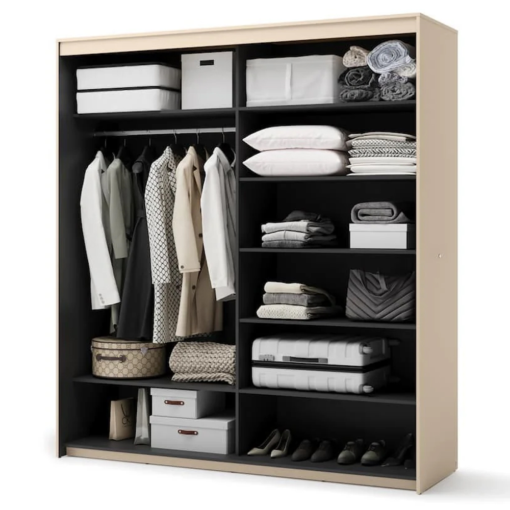 Trier Wooden Wardrobe With 2 Sliding Doors In Beige And LED