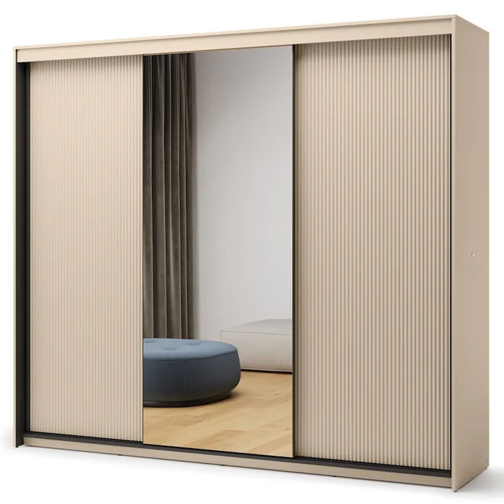Trier Wooden Wardrobe With 3 Sliding Doors In Beige And LED