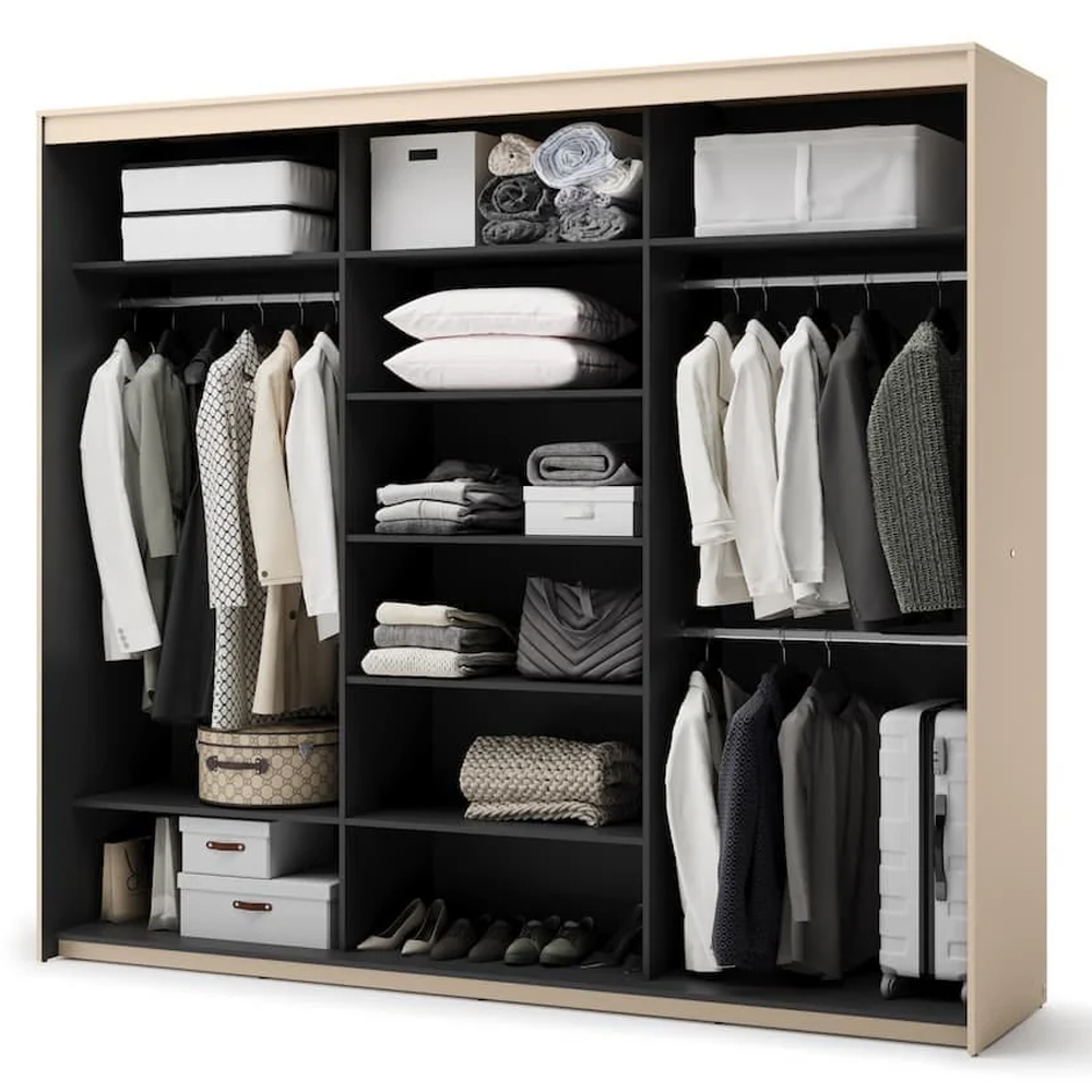 Trier Wooden Wardrobe With 3 Sliding Doors In Beige And LED