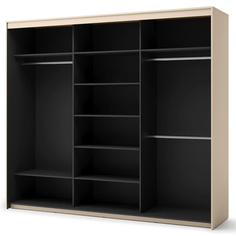 Trier Wooden Wardrobe With 3 Sliding Doors In Beige And LED