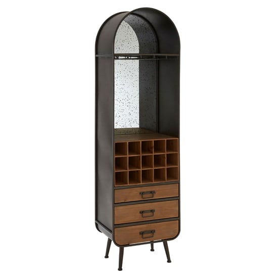 Photo of Trigona natural wooden bar cabinet with black metal frame