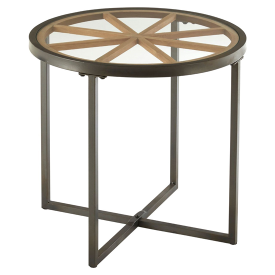 Trigona Round Clear Glass Side Table With Grey Metal Frame_2
