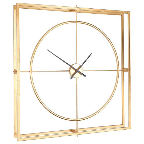 Trigona Square Metal Wall Clock In Gold Frame