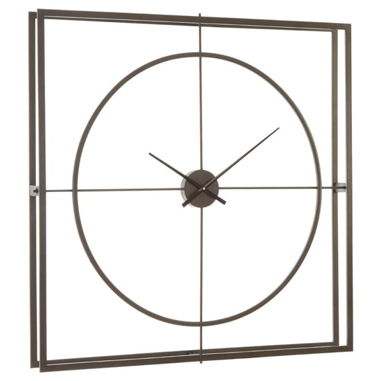 Trigona Square Metal Wall Clock In Rustic Copper Frame