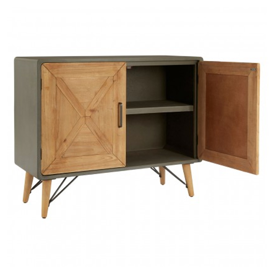 Trigona Wooden 2 Doors Storage Cabinet With Grey Metal Frame_3