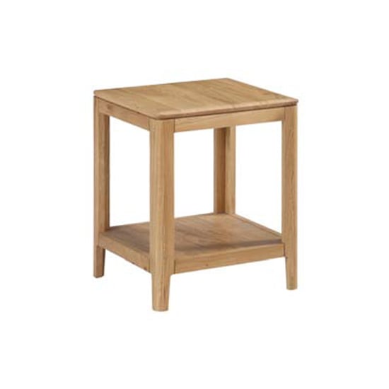 Photo of Trimble end table in oak with shelf