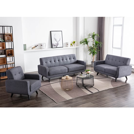 Photo of Trinidad fabric 3 seater sofa and 2 armchairs in dark grey