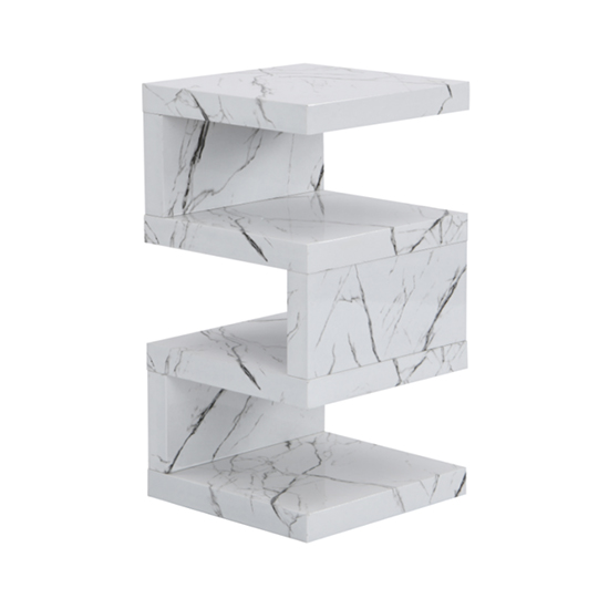 Trio High Gloss 2 Tier Side Table In Vida Marble Effect_2