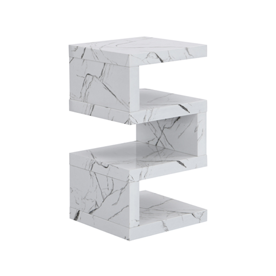Trio High Gloss 2 Tier Side Table In Vida Marble Effect_5