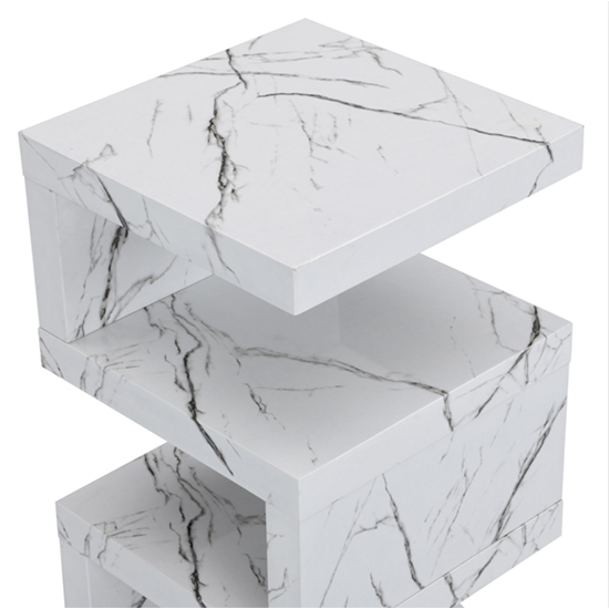 Trio High Gloss 2 Tier Side Table In Vida Marble Effect_6