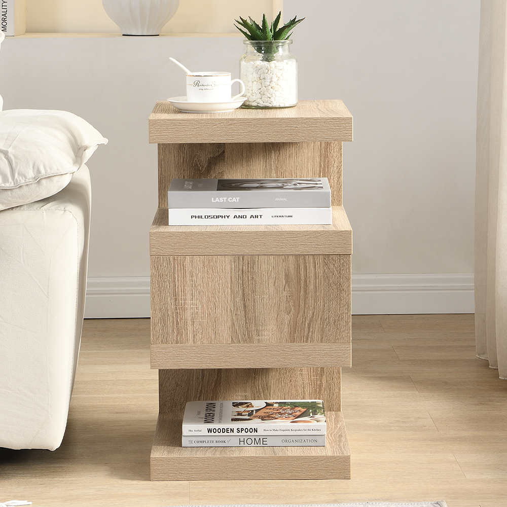 Trio Wooden 2 Tier Side Table In Sanremo Oak