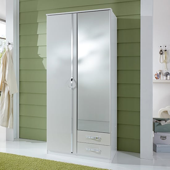 Read more about Trio wooden wardrobe in high gloss white with 1 mirror