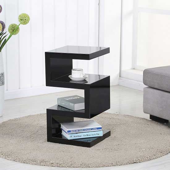 Product photograph of Trio High Gloss 2 Tier Side Table In Black from Furniture in Fashion