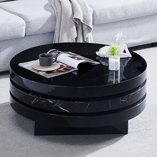 Triplo Round Rotating Coffee Table In Milano Marble Effect_2