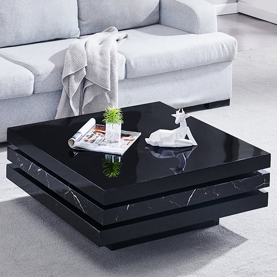 Triplo Black Square Coffee Table In Milano Marble Effect_2