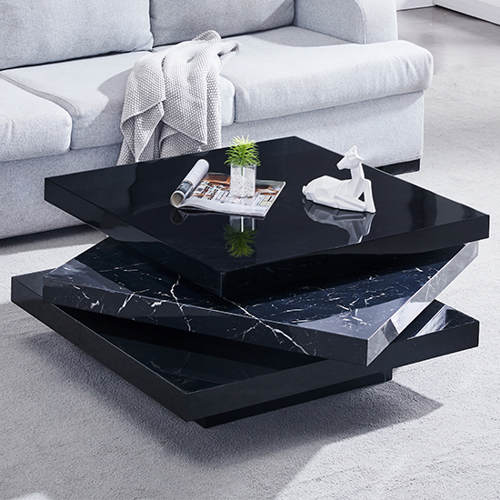 Product photograph of Triplo Square Rotating Coffee Table In Milano Marble Effect from Furniture in Fashion