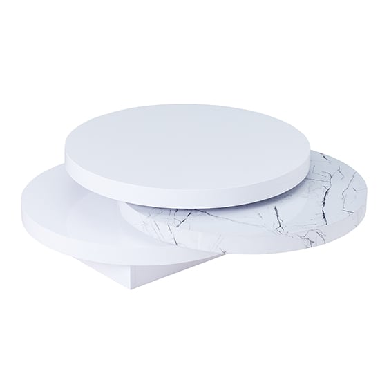 Triplo Round Rotating Coffee Table In Vida Marble Effect Furniture in Fashion