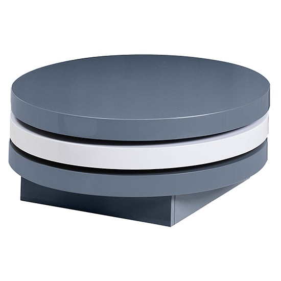 Triplo Round High Gloss Rotating Coffee Table In Grey And White_3