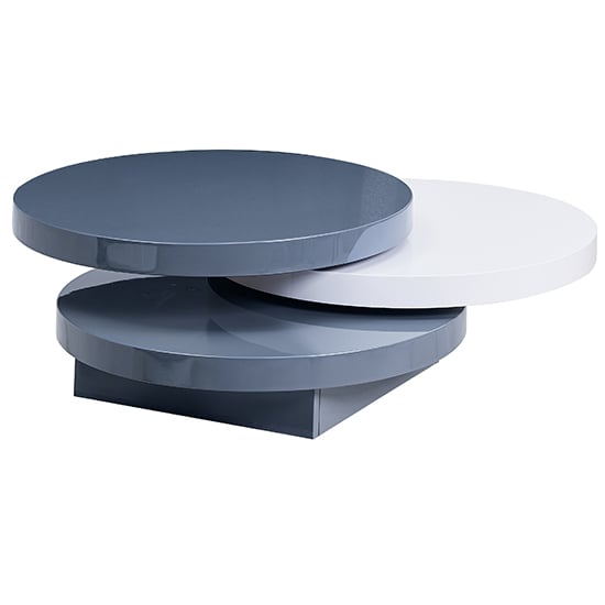 Triplo Round High Gloss Rotating Coffee Table In Grey And White_4