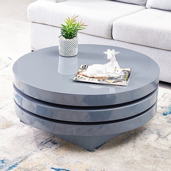 Product photograph of Triplo Round High Gloss Rotating Coffee Table In Grey from Furniture in Fashion