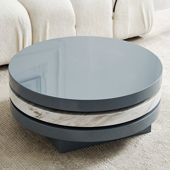 Triplo Round Rotating Coffee Table Grey Magnesia Marble Effect_2