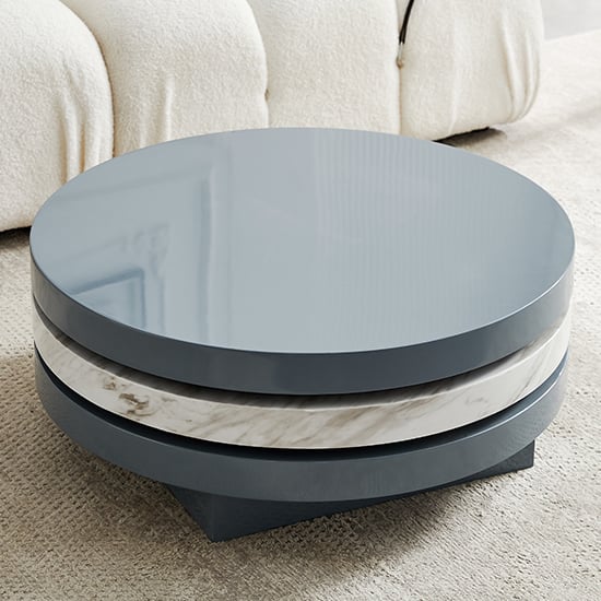 Triplo Round Rotating Coffee Table Grey Magnesia Marble Effect