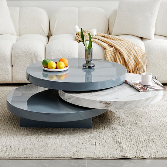 Triplo Round Rotating Coffee Table Grey Magnesia Marble Effect_3