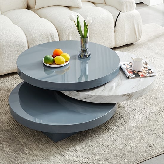Triplo Round Rotating Coffee Table Grey Magnesia Marble Effect_1