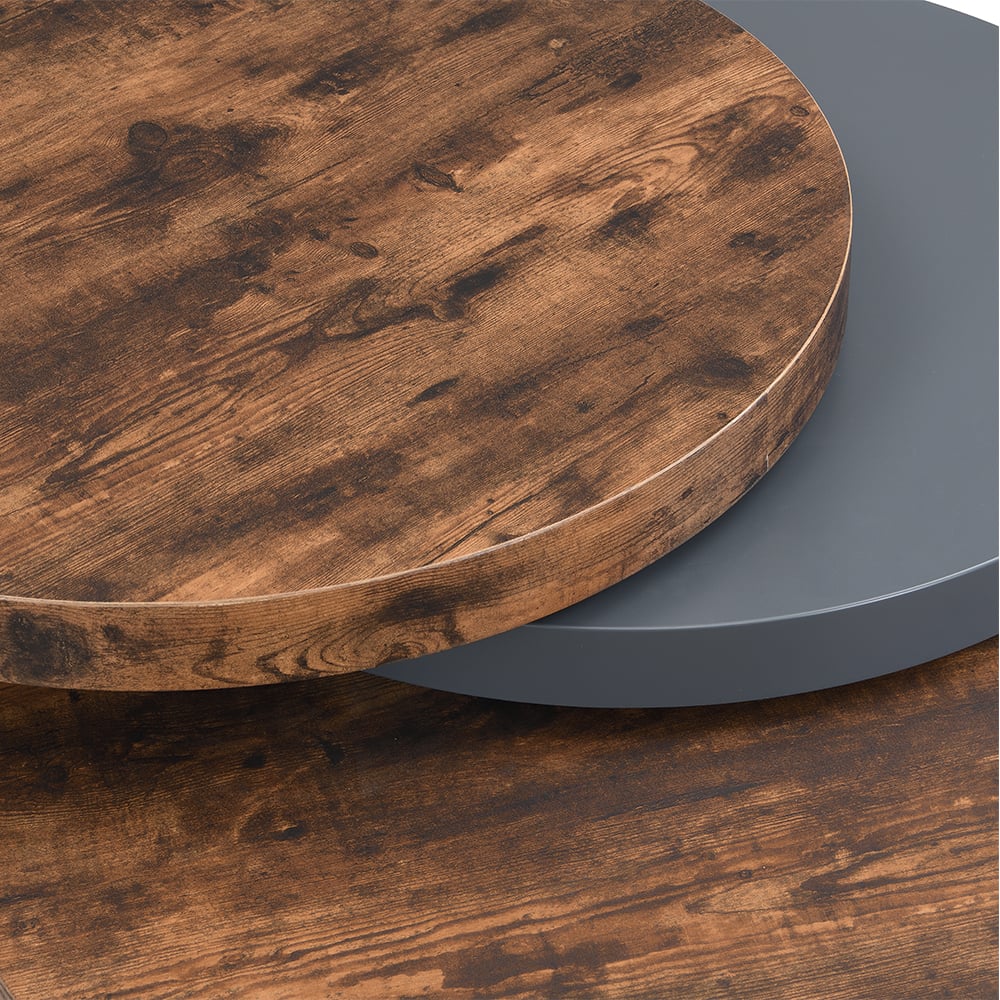 Triplo Round Wooden Rotating Coffee Table In Rustic Oak And Grey