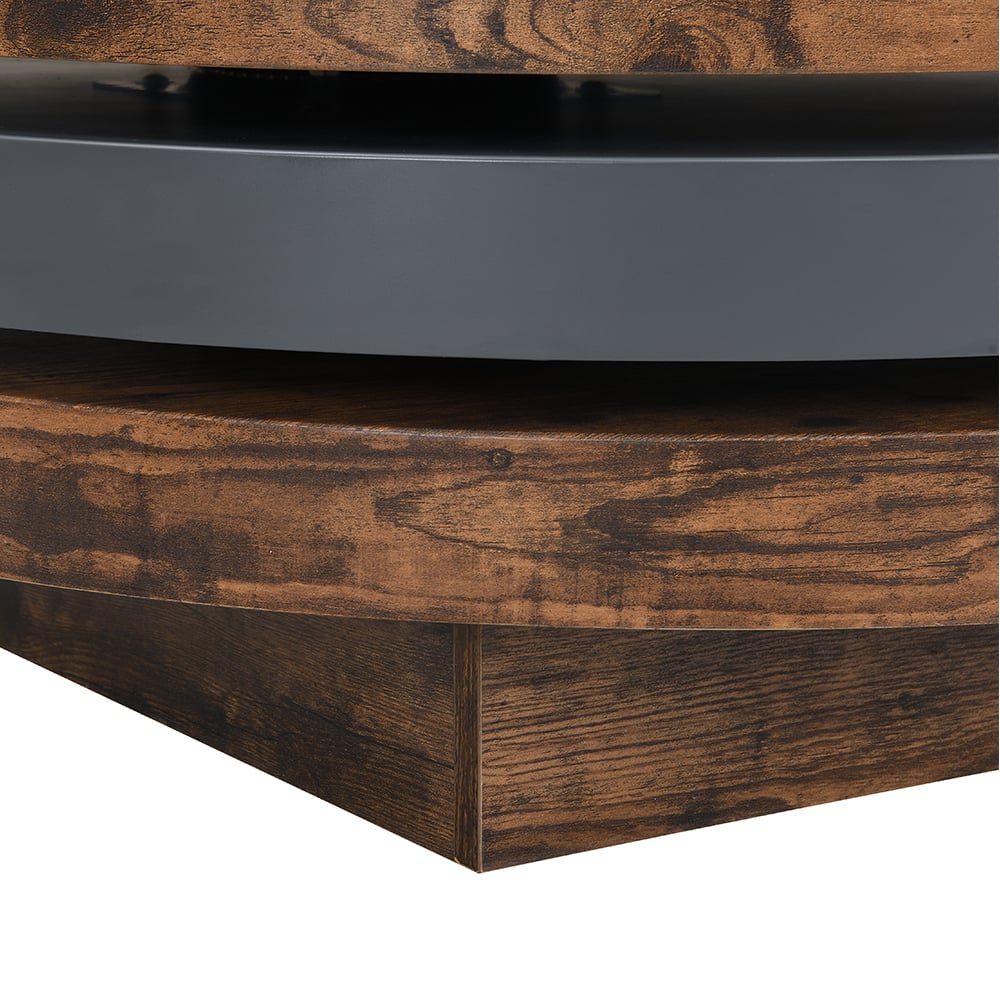 Triplo Round Wooden Rotating Coffee Table In Rustic Oak And Grey