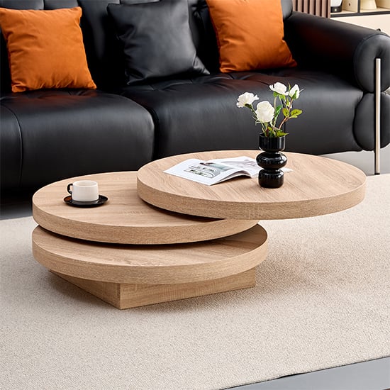 Read more about Triplo round wooden rotating coffee table in sanremo oak