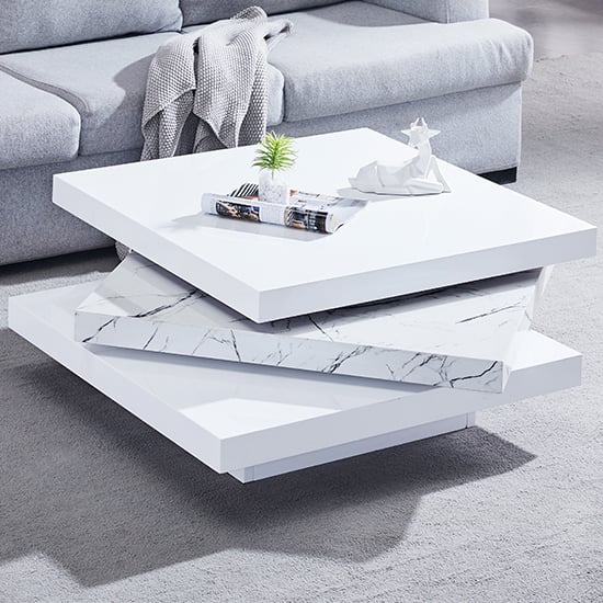 Triplo Square Rotating Coffee Table In Vida Marble Effect_1