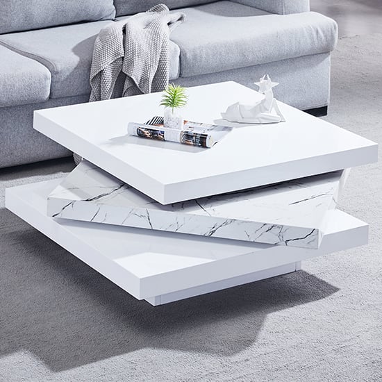 Read more about Triplo square rotating coffee table in vida marble effect