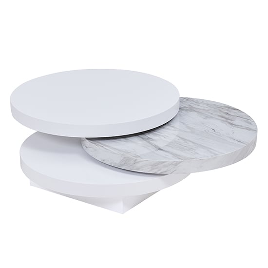 Triplo Round Rotating Coffee Table With Magnesia Marble Effect Furniture in Fashion