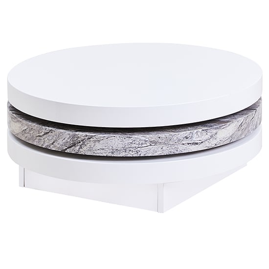 Triplo Round Rotating Coffee Table With Melange Marble Effect_3
