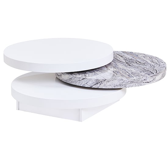 Triplo Round Rotating Coffee Table With Melange Marble Effect_4