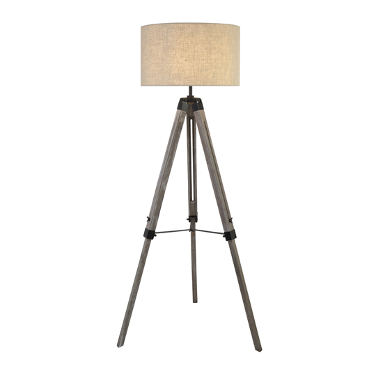 Product photograph of Tripod Wood Floor Lamp With Cream Linen Shade from Furniture in Fashion