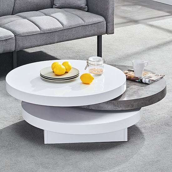 Product photograph of Triplo Round Rotating Coffee Table With Concrete Effect from Furniture in Fashion