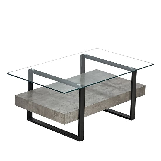 Product photograph of Triton Glass Coffee Table With Light Concrete And Black Metal from Furniture in Fashion